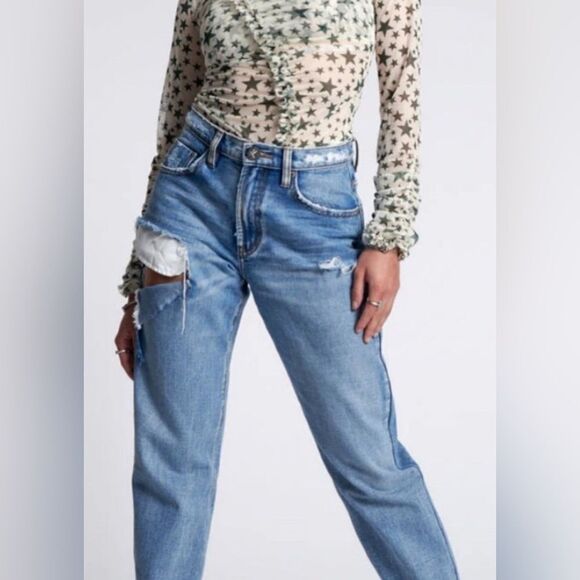 NWT One Teaspoon Women’s 1982s Mid Waist Ripped Berlin Blue Denim Jeans.Size 33 - Picture 2 of 16